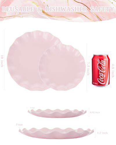 LIYH 24 Pcs Pink Plates Reusable, Pink Plastic Scalloped Plate Durable and Dishwasher Safe,Baby Shower Plate, Light Weight Daisy Plastic Wavy Plates for Wedding Party Birthday