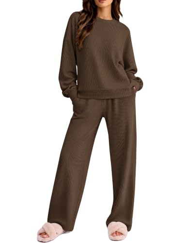 Ekouaer Lounge Sets for Women Textured Corduroy Long-Sleeve Top and Pants - image 1