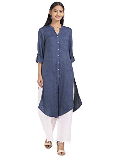 Image of Indya Women's Green Kurta Viscose Solid Shirt
