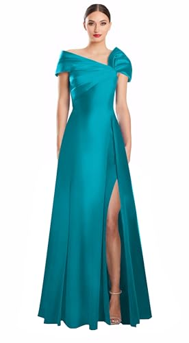 Image of Off Shoulder Satin Formal Dresses Long A Line Evening Party Prom Dresses for Women EA002