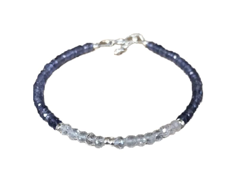 Bracelet en quartz cristal et iolite véritable, perles rondelles 3-4mm facettées style stacking