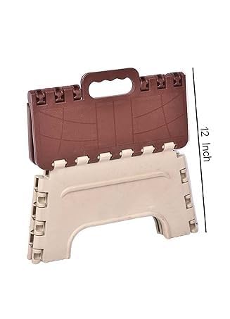 Image of 7 Inches Foldable Plastic Step Stool for Home & Kitchen, Portable Non-Slip Folding Stool, Heavy Duty Multipurpose Foot Rest for Bathroom, Office & Outdoor Use (Brown-Ivory)