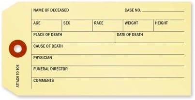 Coroner and Funeral Toe Identification Tag, 25 Tags/Pack, 5.25" x 2.625"