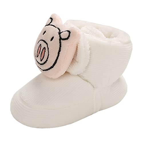 Baby Fleece Booties Infant Girl Boy Comfort Sock Shoes Non Slip Soft Warm Slippers Winter First Walking Shoes Snow Boots (White, 12-18 Months)