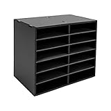 Literature Organizer 12 Slots, Compartments Mail Sorter Organizer, Adjustable Desktop File Organizer with Removable Shelves, Paper Organizer for Home Office School (Black, 12 Slots)