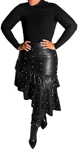 LKOUS Leather Skirts for Women PU Pearl 