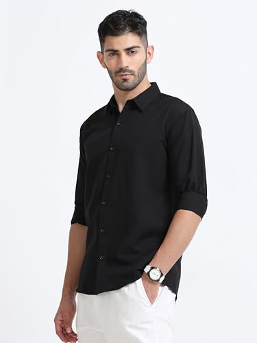 Image of Men's Solid Casual Shirt, Cotton Blend, Regular Fit, Spread Collar, Full Sleeve, Button Closure Perfect for Casual & Office Wear