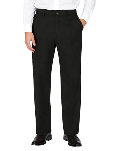 Soojun Men's Classic Fit Flex Waist Flat Front Dress Pant, Black, 32W x 30L