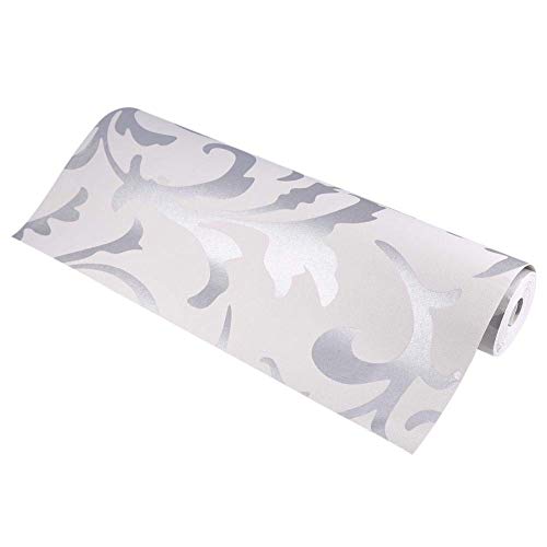 Papel pintado 3D de lujo, diseño victoriano en relieve, rollo de papel de pared para decoración de habitación de TV, rollo de papel de pared,10mx0,53 m (plateado) Cover