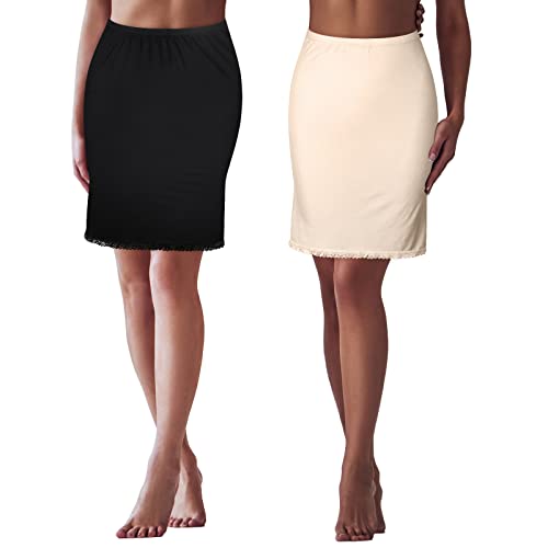 2 Pieces Half Slips for Women Underskirt with Short Lace Trim Lace Half Slip Dress for Under Dresses