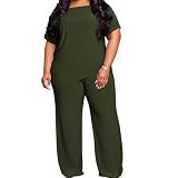 TOPSRANI Womens Plus Size Two Piece Outfits Sweatsuits Casual Tracksuit Short Sleeve Loose Baggy Wide Leg Long Pants Sets Green 4XL