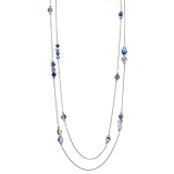 BULINLIN Layered Silver Long Necklace for Women Natural Stones Beaded Pearl Necklace Costume Silver Jewellry Mothers Day Gifts for Her(Sapphire blue)