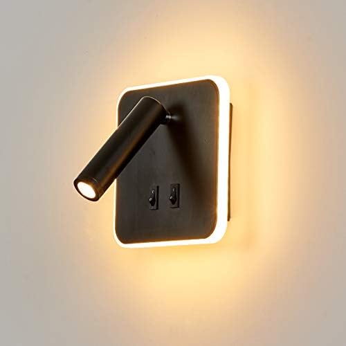Topmo-plus Bedside lamp Bedroom Light rotatable Wall Lighting Bed Wall Sconce Light Switch Adjustable aluminio 3W Cree COB + 9W LED Chip Hallway Bedroom Stairs Hotels Bedside Lamp 3000K Black