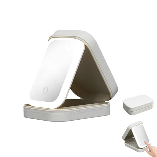 Reise-Make-up-Tasche Mit LED-Beleuchtungsspiegel, Tragbare Make-up-Box Mit Dreifarbigem, Verstellbarem Schminkspiegel Und Licht