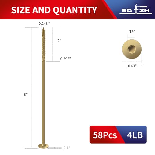Image of #14 x 8 Inch Outdoor Structural Wood Deck Screws (58Pcs /4lb), Carbon Steel, Tan, Flat Head, Rust Resistant Epoxy Coated, T30 Star Bit