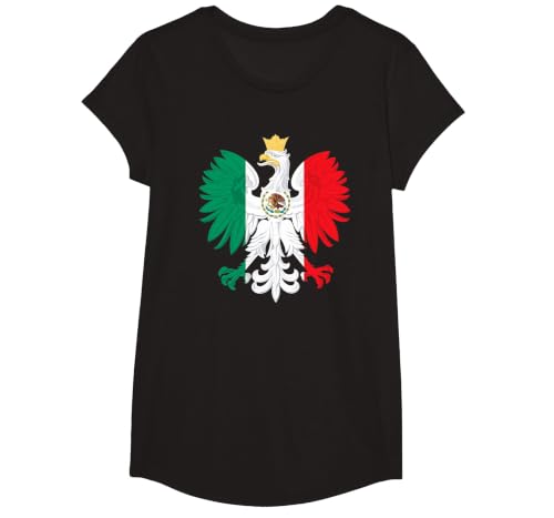 Mexican Polish Flag Eagle Mexico Poland Polska Heritage T-Shirt, Girls, Black, Small