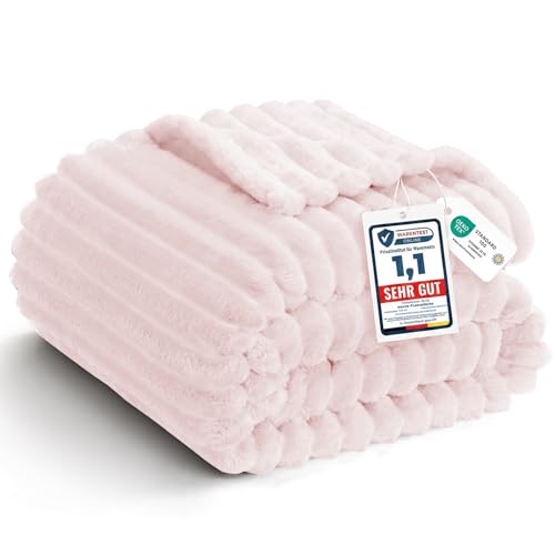 WAVVE Kuscheldecke Flauschig Decke - 150x200cm - Rosa - Weiche Flanell Fleecedecke Sofadecke & Couchdecke Warme Korddecke für Wohnzimmer Deko Sofaüberwurf Tagesdecke