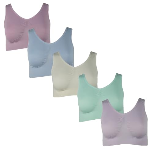 J-line 5er Damen Komfort Bustier Schlaf BH ohne Bügel nahtlos Soft Bra Bralette, Mauve M