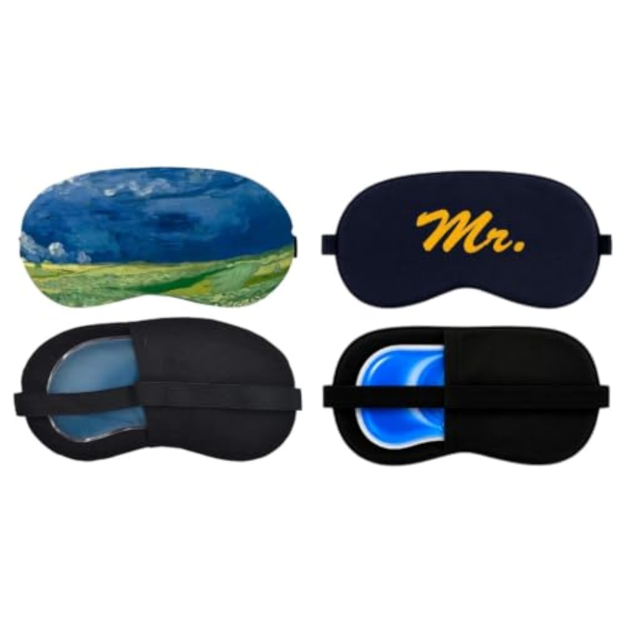 Sleeping Eye Mask Combo Pack of 2, Soft Fabric, Ocean Wave Print