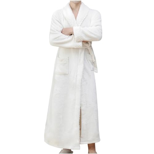 Robes for Men Bathrobe Lightweight Flannel Plush Robe Warm Soft Full Lenght Solid Lounge Robe Pajama With Pockets2