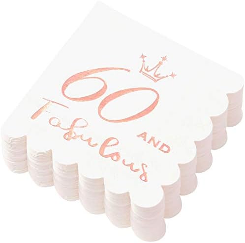 60 and Fabulous Cocktail Napkins Rose Gold - 60th Birthday Decorations for Women, Folded 5x5 Inches Disposable Party Napkins 3-Ply Paper Beverage Napkins, 60th Birthday Napkins, Wedding Anniversary