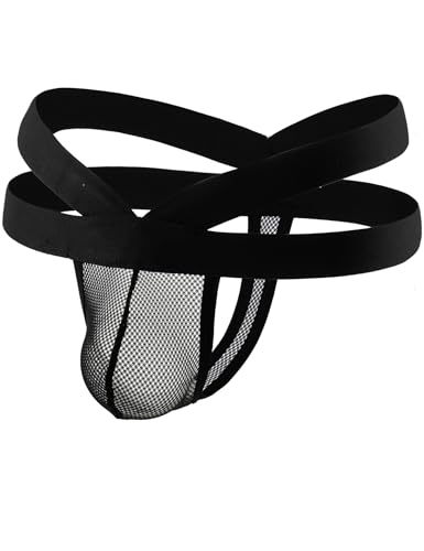 ohyeah Mens Thong Underwear with Pouch Sexy G-String Thongs T-Back Breathable Mesh Briefs Black, 6-12