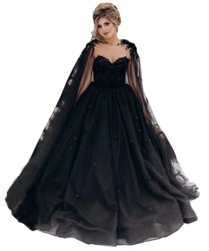 Mouccy Gothic Lace Wedding Dresses for Bride 2023 Long Black