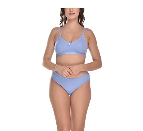 Image of Elina Women's Full Coverage Non Padded with Detachable Strap Cotton Hosiery Bra and Panty Set (Lovia Set)