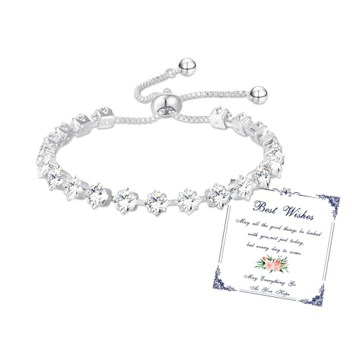 Esmoly Bracciale Donna Argento Bracciale Tennis con 12 Colori di Pietre Natali e 5A Sparkle Zircone Regolabile Regalo Compleanno Donna Ragazza (04-Aprile)