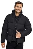 Spindle Mens Plain Black Heavyweight Funnel Neck Padded Winter Field Jacket Quilted Warm Coat Zip Side Pockets Inside Pocket Black XL