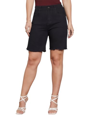 Image of Miss Chase Women's White Regular High Rise Clean Look Regular Stretchable Denim Shorts