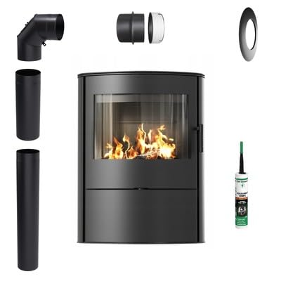 KRATKI Kaminofen Rollo schwarz Holzofen 8kW | Passgenaues KRATKI Zubehör für Kamin und Ofen. Montageset