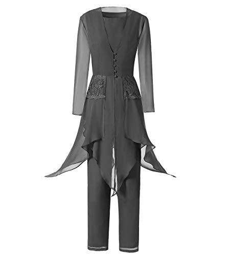 TeaHutty Women's Mother of The Bride Dresses Plus Size Pant Suits 3 Piece Jumpsuit with Jacket for Wedding Groom(US12,Dark Grey)