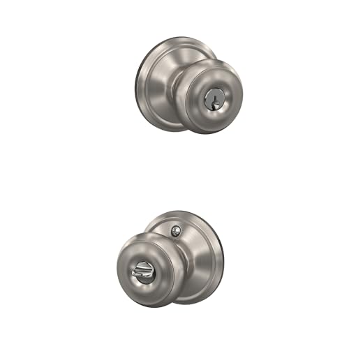 Image of Schlage F51A GEO 619 Georgian Door Knob, Keyed Entry Lock, Satin Nickel