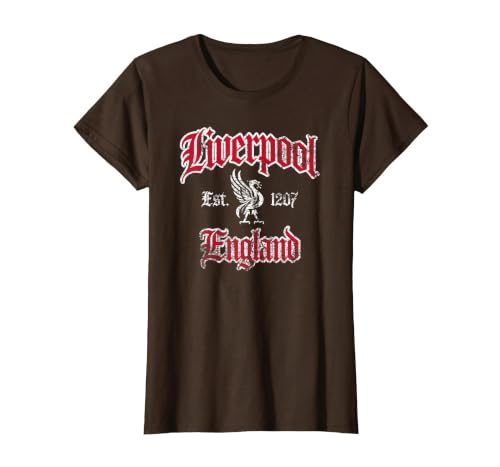 Liverpool England Est. 1207 Red and White Distressed Print T-Shirt, Women, Brown, Large