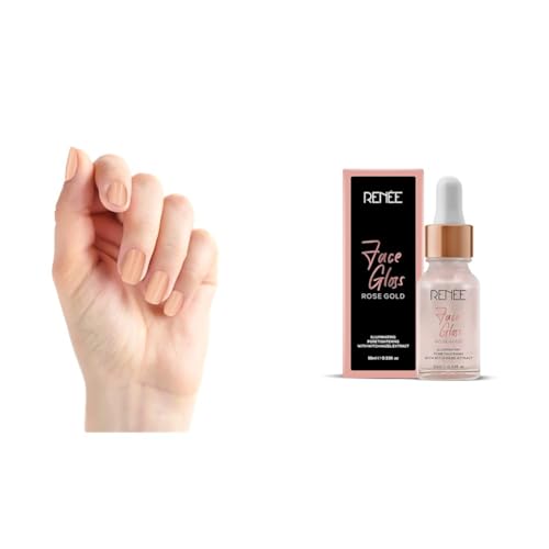 RENEE Stick On Nails BN 02| 24 Reusable Artificial Fake Nail Set| Lightweight & Long Lasting & RENEE Face Gloss For Glass Like Skin - Instant Illumination, Radiant Glow, Pore Tightening