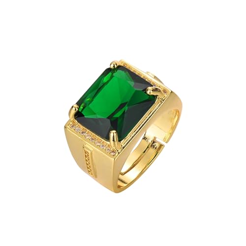 HSQYJ Adjustable White Gold Plated Rectangle Cubic Zirconia Gemstone Cocktail Rings Luxury Crystal Zircon Personalized Statement Party Ring for Men Fashion Jewelry Gifts