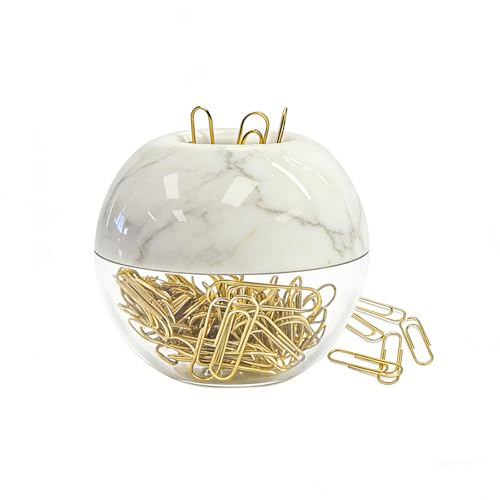 Trombones ronds dorés 28 mm style marbre blanc, le cadeau de bureau idéal et esthétique