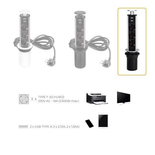Torre de enchufes vertical empotrable Emuca contra cables sueltos 6