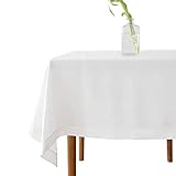 MingHing Linen Tablecloths, 72" x 90" White Linen Handmade Hemstitched Tablecloth 100% Pure Linen Re