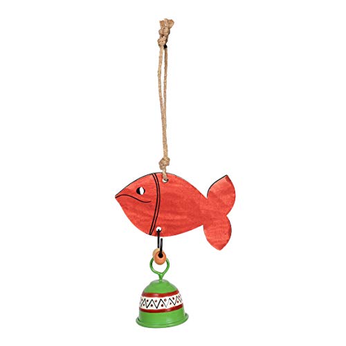 Image of Aakriti Art Creations Handpainted Red Fish Wind Chime | Handmade Modern Art Wooden & Metal Wind Chime | Outdoor & Indoor Decorative Wind Chimes for Balcony, Garden, Living Room & Gifting