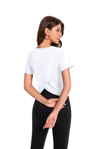 Cotton Cropped Workout Yoga Tops for Women Breathable Activewear Split Back Running Gym Shirts Athletic Clothes3