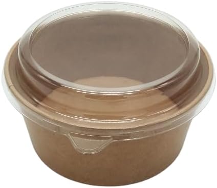 EcoQuality 52oz Round Kraft Paper Bowl Container with Clear PET Lid Disposable Food Bowls for Snacks Salads Soups Meal Prep (50)