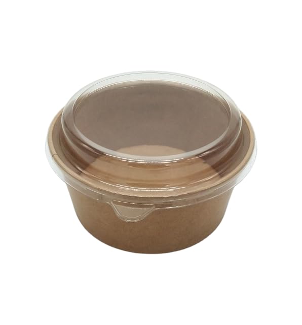 EcoQuality 52oz Round Kraft Paper Bowl Container with Clear PET Lid Disposable Food Bowls for Snacks Salads Soups Meal Prep (300)