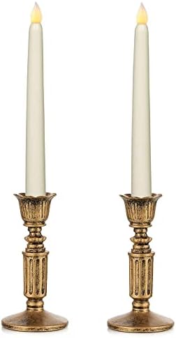 Romadedi Vintage Candlestick Holder Resin - for Taper Candle Holder Stand Gold Set of 2 Retro Distressed Bronze Colour, Gifts Home Decor Mantle Dinning Table Centerpiece, Wedding and Anniversary