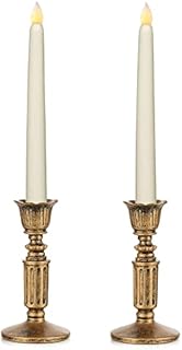 Romadedi Vintage Candlestick Holder Resin - for Taper Candle Holder Stand Gold Set of 2 Retro Distressed Bronze Colour, Gifts Home Decor Mantle Dinning Table Centerpiece, Wedding and Anniversary