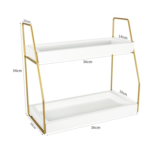 HYEPNED Coffee Bar Accessories, Coffee Station Organizer with Multi-Functionality, Decor for Bar Accessories, 2-Tier Wooden Shelf Gold Metal Station Organizer for Countertop, Syrups - Image 2
