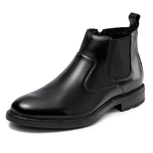 OKKO Mens Chelsea Dress Boots Genuine Leather Classic Stylish Casual Slip On Ankle Boot for Men Black, Size 11