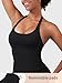 YEOREO SoftHue Women's Impact Halter Tank Top Longline Backless Scoop Neck Built-in Bra Sports Workout Gym Crop Top Black M