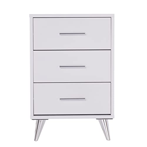 Cnanxu 122AA Mid-Century 3 Drawers Bedside Table Cabinet/Nightstand For Bedroom,Nightstand With Stainless Steel Legs And Handle thumb #3